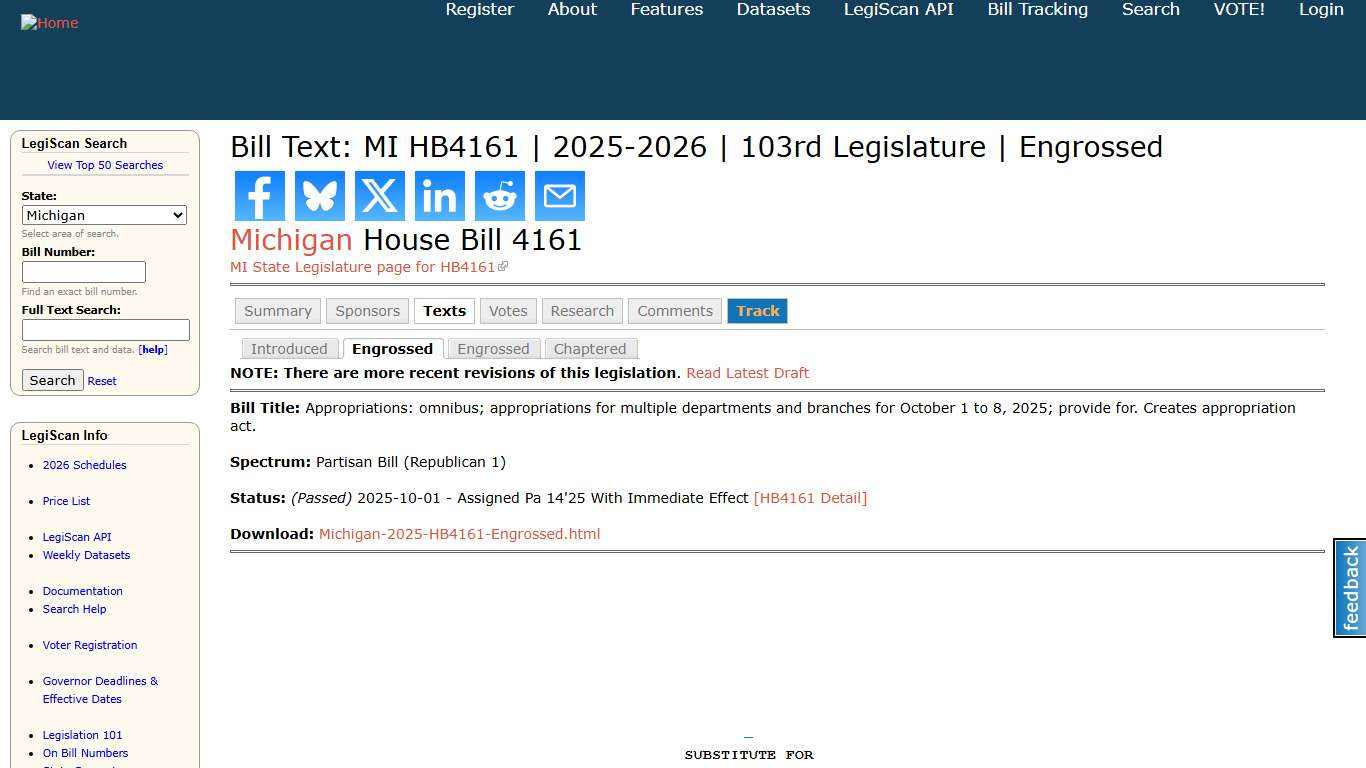 Bill Text: MI HB4161 2025-2026 103rd Legislature Engrossed LegiScan